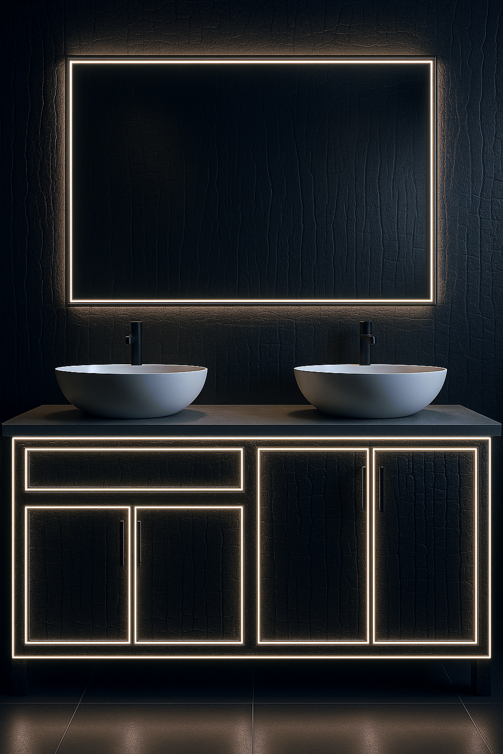 Yakisugi interior application with LED accent lighting